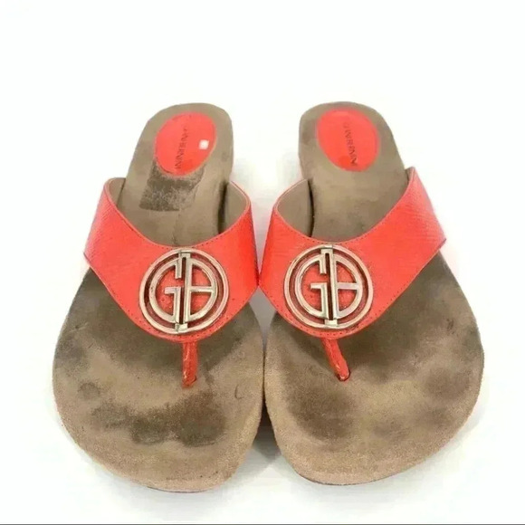 Giani Bernini Racchel sandals 7 orange faux patent leather flatforms flip flops - Picture 3 of 13